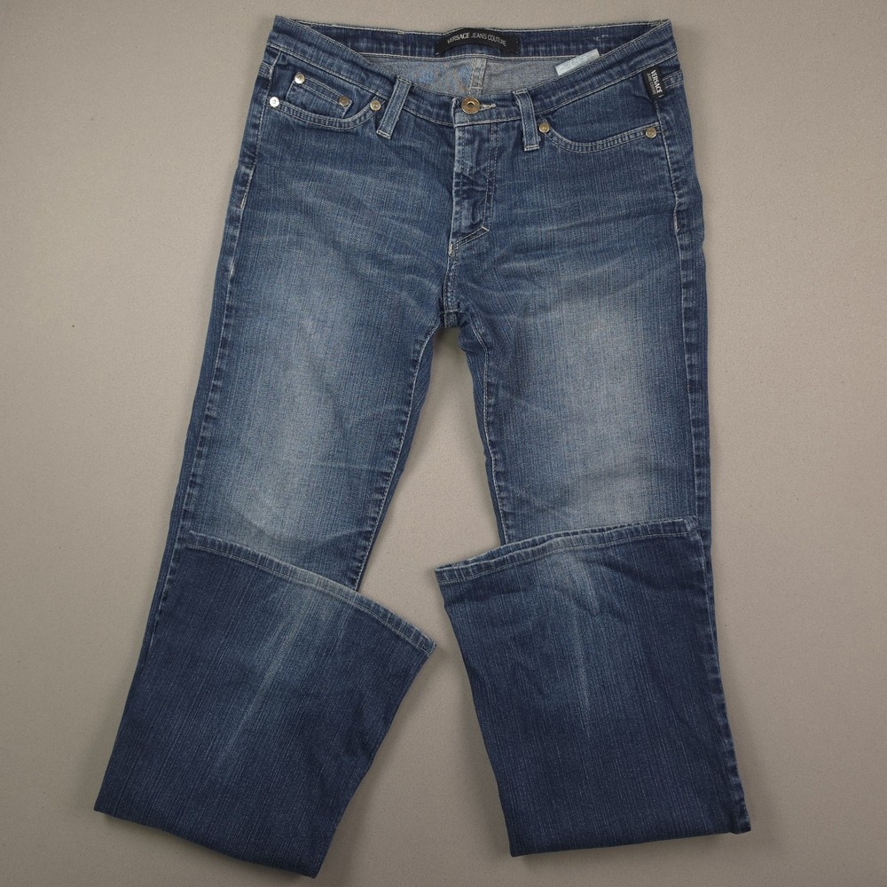 Versace Jeans Couture Womens Low Rise Bootcut Flare Jeans Sz 28 Blue Denim Italy